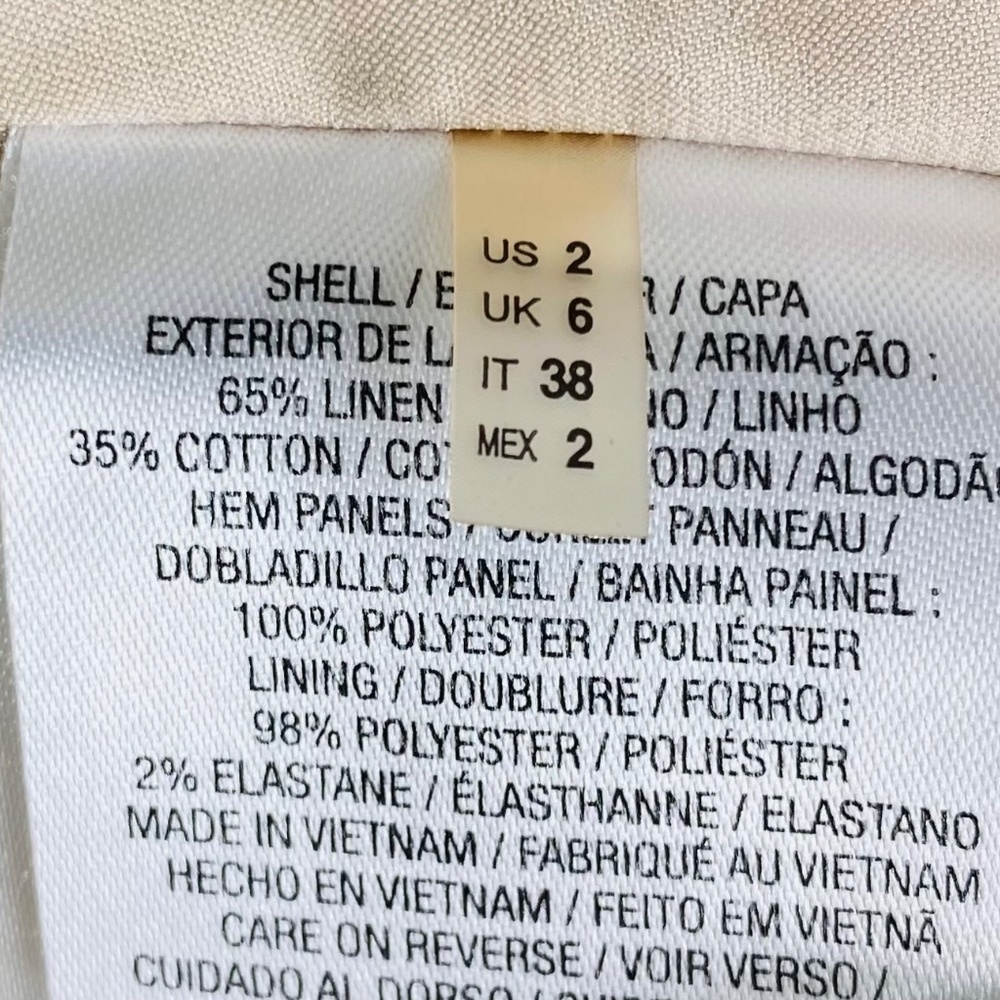 Tahari Sz 2 Small Dress LINEN Beige Ivory Slvss. V-Neck Coastal Chic - Picture 5 of 6
